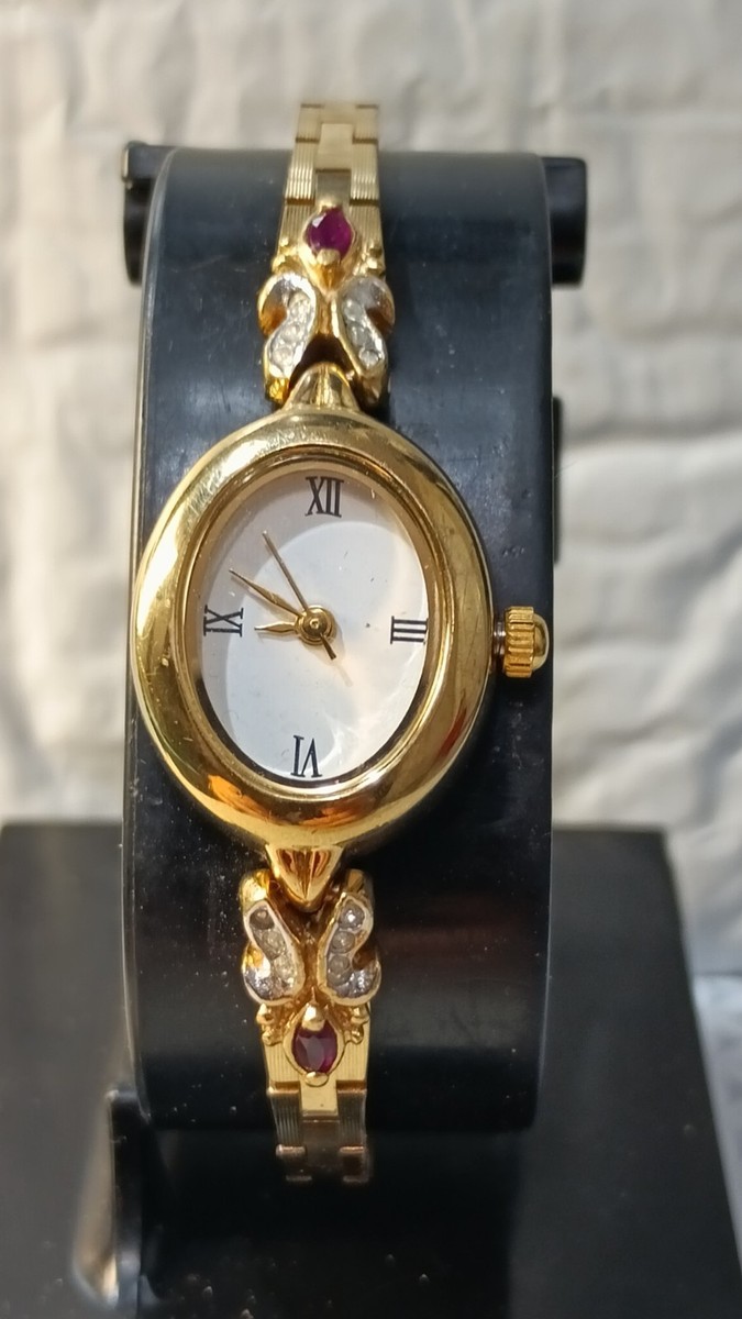 ELGIN Diamond Ruby's Vtge Women's Watch Gold Tone ELL02 Quartz 18