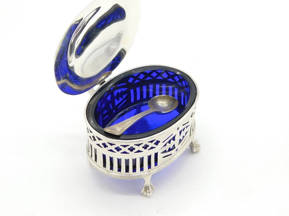 Vaso de mostarda floral perfurado de prata esterlina eduardiano antigo 1905 Birmingham - Imagem 4 de 4