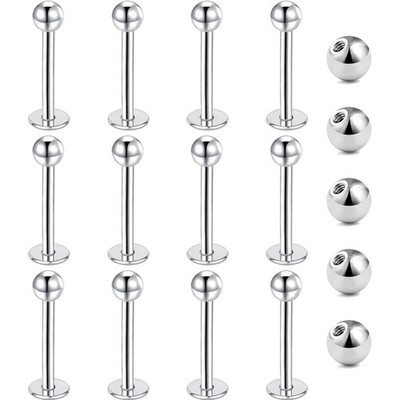 Edelstahl Lippenpiercing-Kit: 12 Stecker, Kugelverschluss, Hautsicher, 16 Gauge