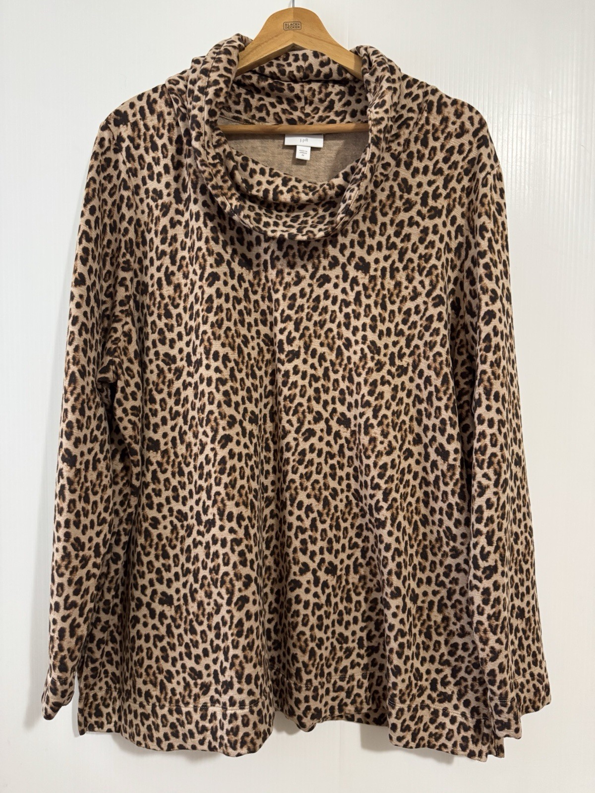 J Jill 2X Womens Sweater Cheetah Print Cowl Neck Pullover Long Sleeve