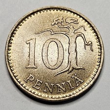 1969 Finland 10 Ten Pennia - Aluminum Bronze Coin - Finnish - World Coin Europe