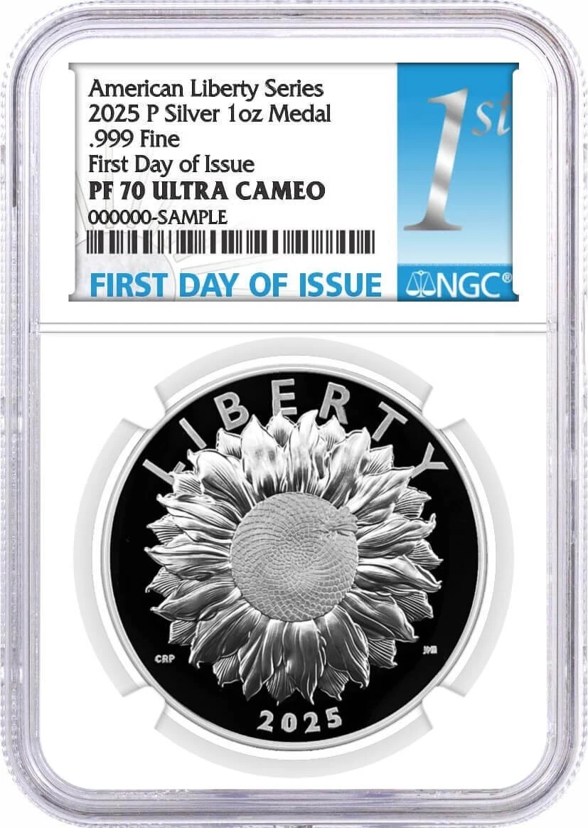2025 P 1oz Proof Silver American Liberty Sunflower Medal NGC PF70