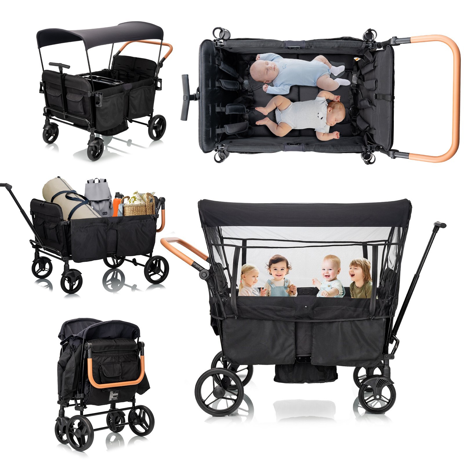 Wagon Stroller for 4 Kids Lightweight Folding Baby stroller & with 5-Point Harne