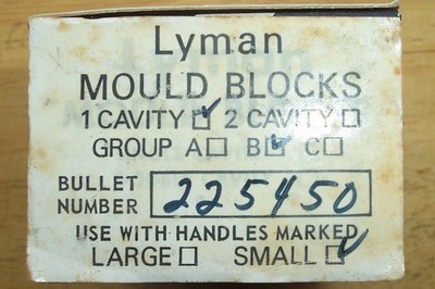 LYMAN 225450 SINGLE CAVITY .225 DIAMETER 48 GRAIN MOULD UNUSED IN ORIGINAL WRAP
