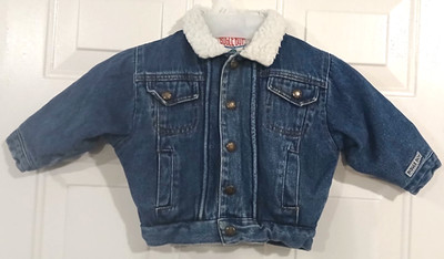 Vintage Bugle Boy Denim Trucker Jacket Faux Sherpa Lined Boys 18m