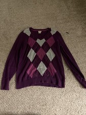 IZOD Mens Argyle Knit Sweater Purple/Gray V-N...