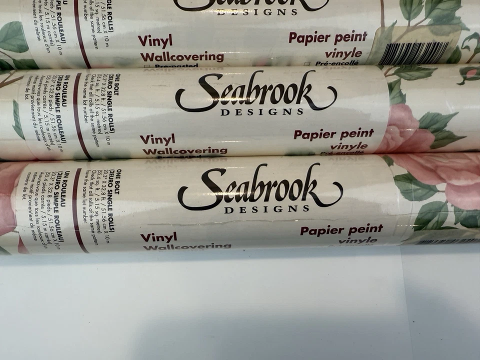 Vtg Seabrook Designs Wallpaper 7 Rolls 55.4 Sq. Ft Ea. Floral Pink Roses Pt 240 - Image 2 of 4
