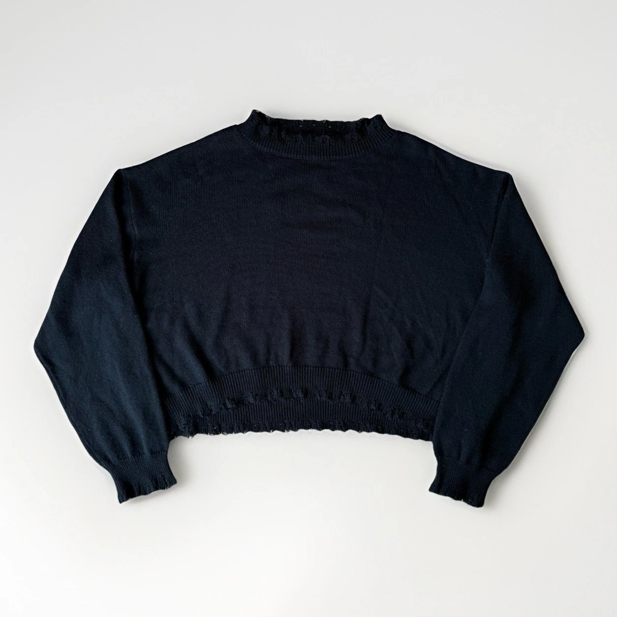 Bare Knuckles Cropped Wool Cashmere Sweater Large Black Minimalist New York