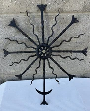 Antique Hand Forged Wrought Iron Cross Sun Star Crescent Moon Gothic Folk Art