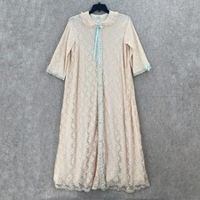 Vintage Miss Elaine Peach Lace 3/4 Sleeve robe Peignoir Robe Full Button