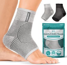 Ankle Compression Sleeve for Sprained Ankle Achilles Tendonitis Support Gray M/L