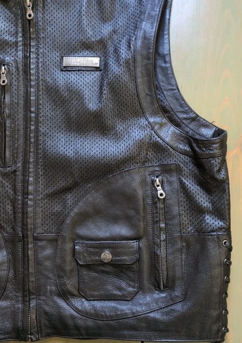 Harley Davidson 2XL Men's PERFORATED D-Pocket Leather Motorcycle Riding Vest - Picture 5 of 20