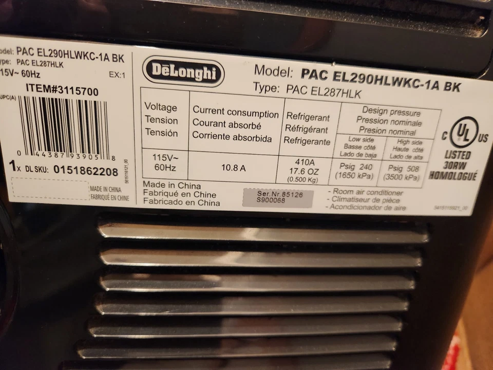 Aire acondicionado portátil DELONGHI PINGUINO PAC EL290HLWKC-1A BK Foto 2 de 2