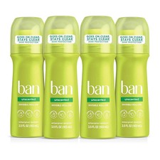 Ban Roll-On UNSCENTED Antiperspirant Deodorant 3.5 oz  ( 4 Pack ) ^^ SEALED!