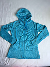 Athleta Womens Blue Heathered Full Zip Hooded Jacket Pockets Stretch M