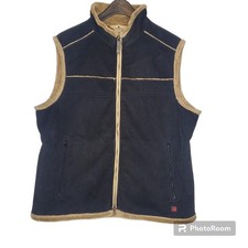 Woolrich Corduroy Vest Black tan Womens Size L Full Zip soft plush lining cozy