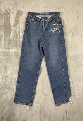 American Eagle Jeans Women s Fold Over Waistband Distressed Sz 8 Button Fly