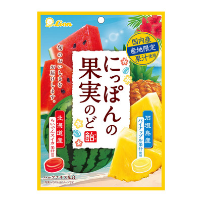 Japan Lion Nippon no Kajitsu Throat Candy Pineapple & Watermelon 71g × 6 Beutel