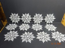 Set of 12 White Glittered SNOWFLAKES Ornaments 4"w Plastic and Glitter 394