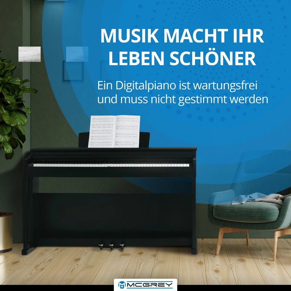 88 Touches Clavier Piano Numerique Electrique avec 3 Pedales Banc et Casque Noir - Photo 4/4