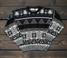 Vintage 90  s Chunky Knit Geometric Patterned Grandpa Sweater Size Large