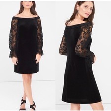 White House Black Market Velvet Lace Off Shoulder Shift Dress Black 8 570189315
