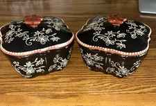 (2)Temptations by Tara 16 oz Black Floral Lace Baking Dish With Lids Ovenware