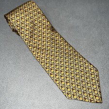 Brooks Basics Pure Silk Tie Gold Mustard Yellow Blue Geometric Made In USA Chain