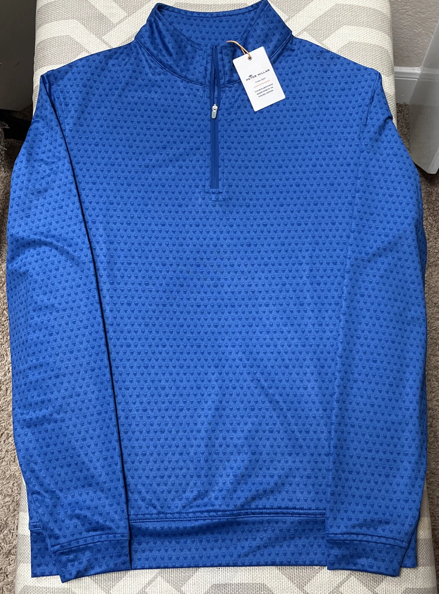 Peter Millar Crown Sport 1 4 Zip Pullover Skull Print Blue. Small