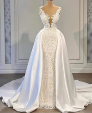 Sexy Deep V-neck Weeding Dress Vintage Trumpet Bride Robe Classic Graceful Floor