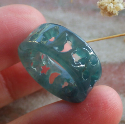 Video Certified Icy Green A JADE Jadeite Star Moon RING USA. 4.5 戒指 690300 AS