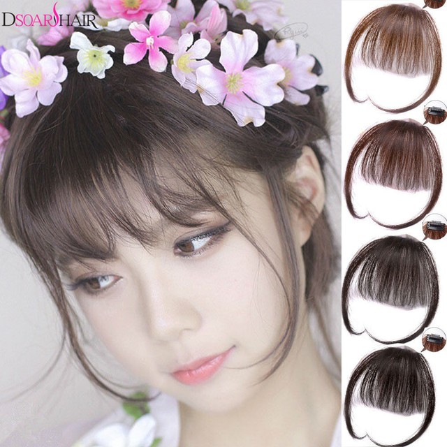 Thin Neat Korean Air Bangs Human Hair Extensions Clip In Fringe Front