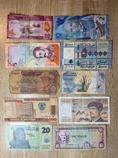 World Paper Money Mix of 10 Diverse Foreign Cash Banknotes Currency Lots