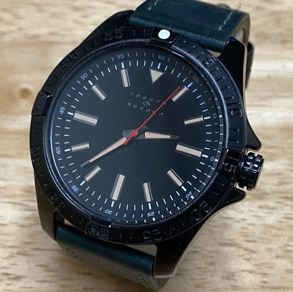 Joseph Abboud Quartz Japan Watch Men 50m Black Leather Band Analog New Battery