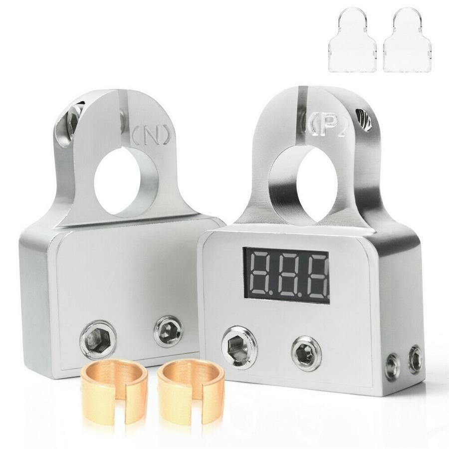 2pcs Car Battery Terminal Connector Digital Voltmeter -0/4/8 AWG Power Post Kit