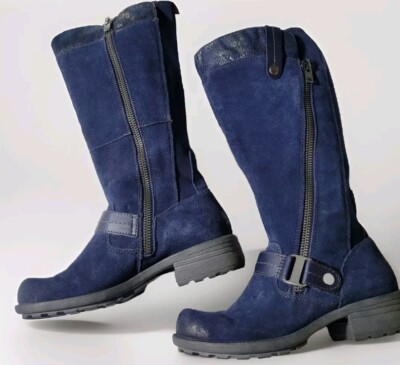 Earth Origins Blue Suede High Wide Calf Portia Riding Moto Earth Origins Blue Suede High Wide Calf Portia Riding Moto