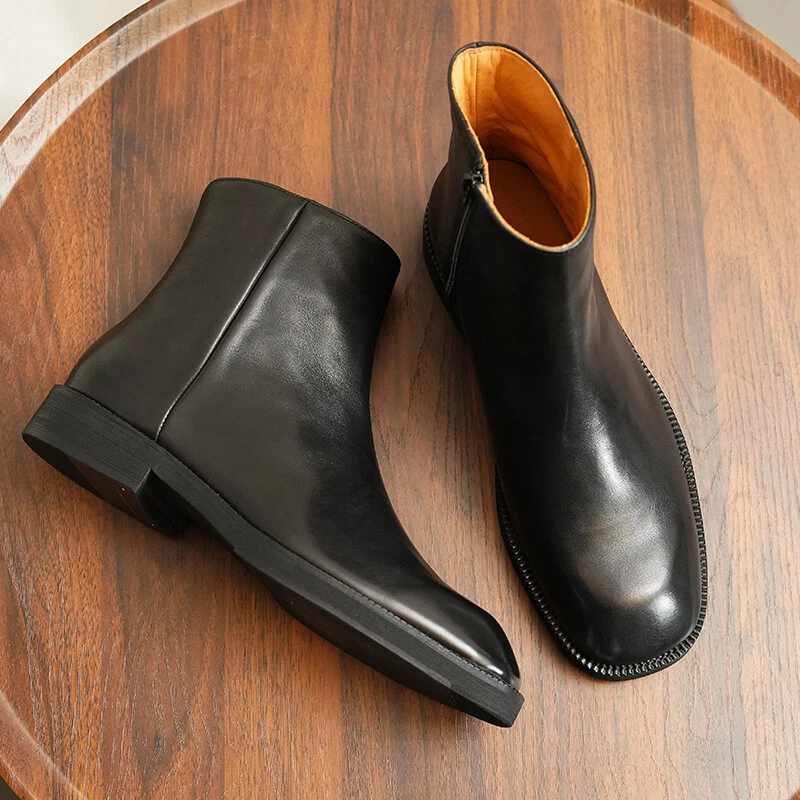 Mens Zipper Chelsea Ankle Boots Real Leather Square Toe  display picture 3