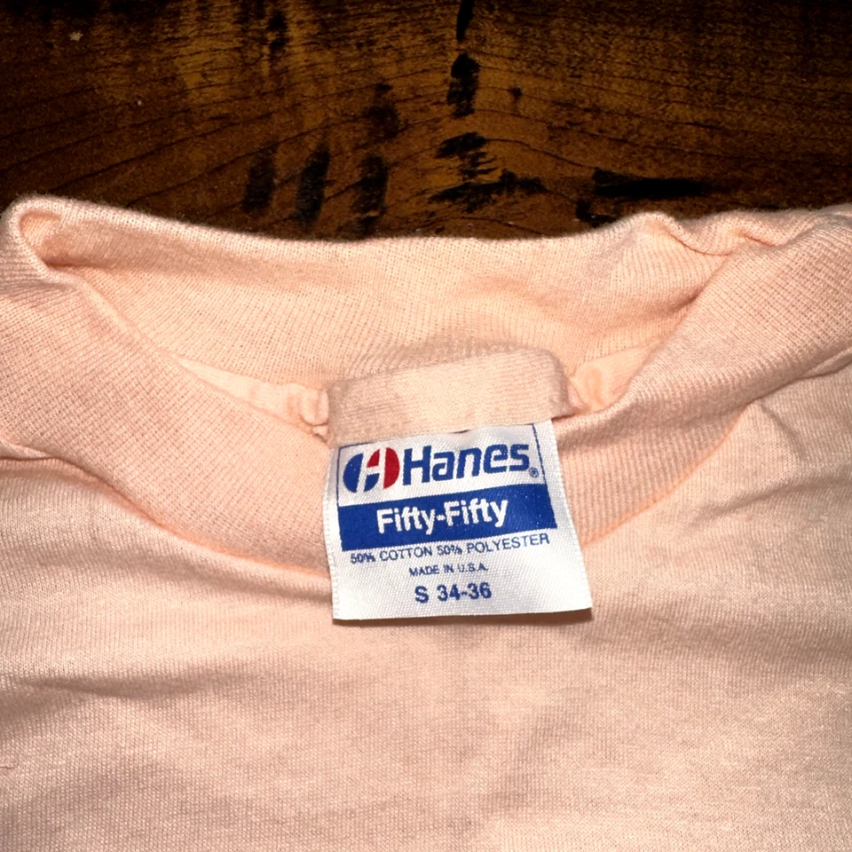 Hanes Single Stitch Blank Vintage T Shirt Pink Peach Color Small 1980s 80s Lot - Image 3 of 4
