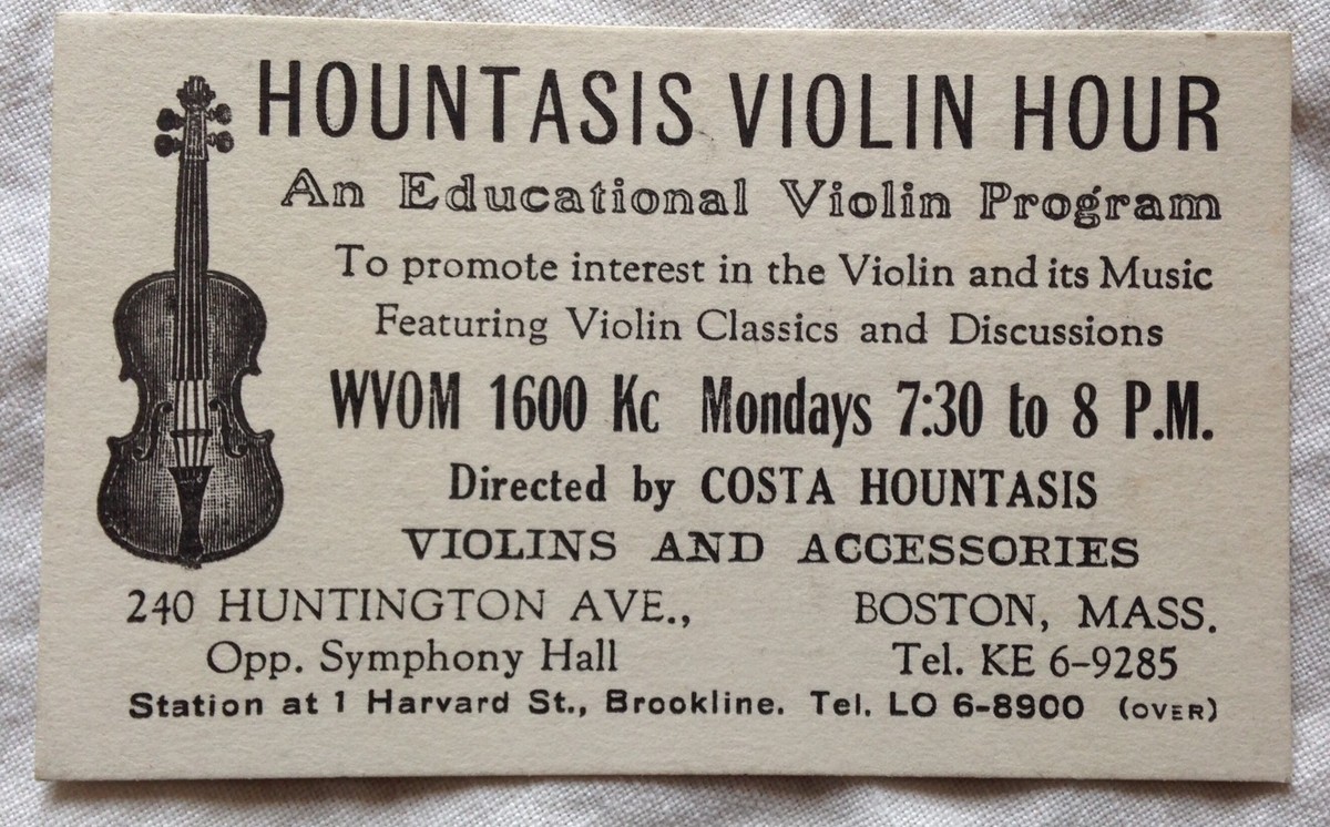 RARE 1930'S COSTA HOUNTASIS GREEK VIOLIN MUSIC BUS. CARD