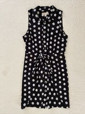 Michael Kors Black White Polka-Dot Shirtdress Sleeveless Tie at Waist Size 8
