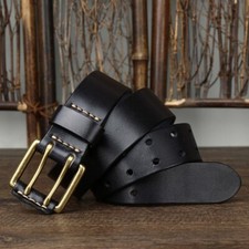 1,5 Zoll Breiter Herren Gürtel 2-Zinken Ledergürtel Schnalle Vollmessing