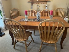 Cypress Dining Table, Custom Made, 6 Oak Chairs, Matching Buffet. VERY UNIQUE !