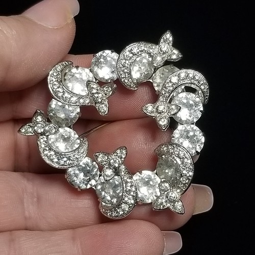 Eisenberg Clear Rhinestone Brooch Circle Wreath Ribbon Shooting Star Wedding - Picture 3 of 9