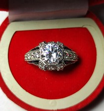 Gorgeous Antique Dome Vintage Style Old European Cut CZ  Blue Sapphire Ring