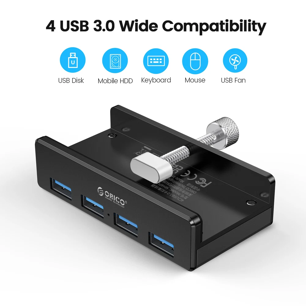 ORICO USB 3.0 Hub Aluminum 4Port USB Hub Clamp Powered USB Splitter A to C Cable