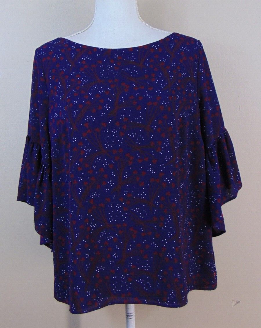 Tommy Hilfiger Womens Large Red White Blue Puff Sleeve Lined Top