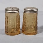 Amber Federal SHARON Cabbage Rose SALT & PEPPER Shaker Set Cap Depression Glass