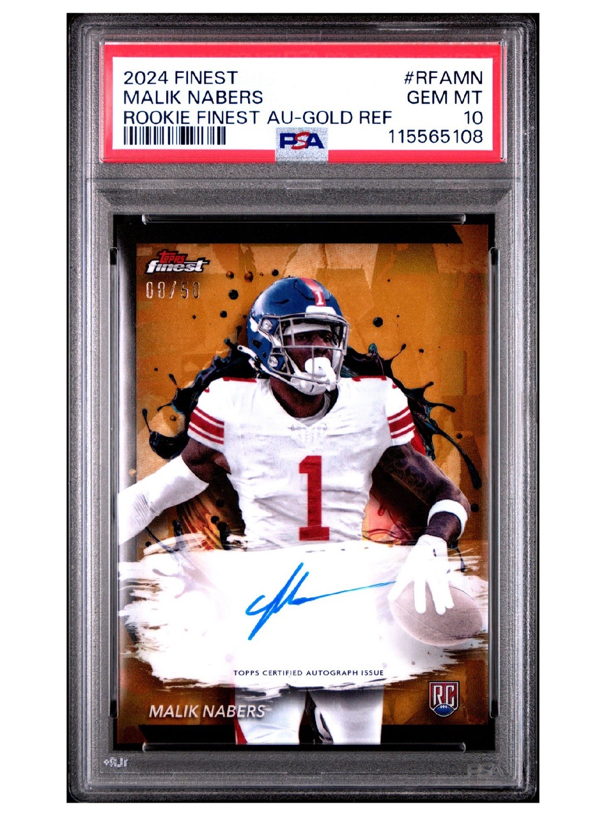 Malik Nabers Topps Finest Rookie Finest Autographs #RFAMN Gold Refractor