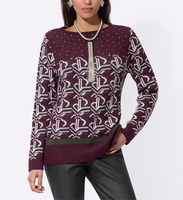 Damen Pullover Oberteil Langarm U-Boot-Ausschnitt burgund graphit Gr. 38 NEU