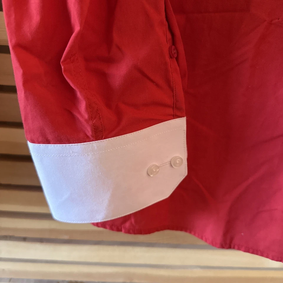 BERLIONI MENS ITALY RED DRESS SHIRT 2-TONE LONG SLEEVE FRENCH CUFF 2 XL CL-1-20 - Image 3 of 4